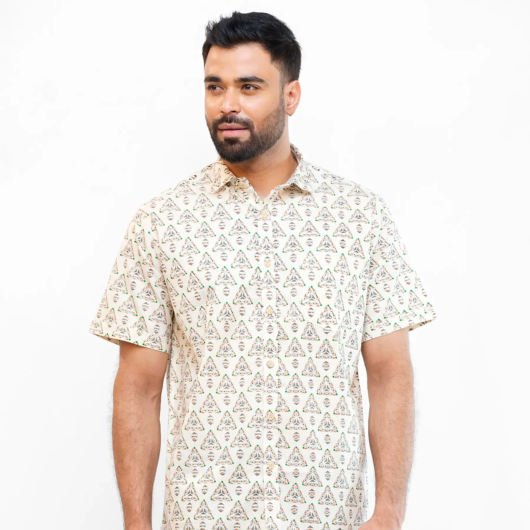 Ecru Printed Endi Cotton Shirt
