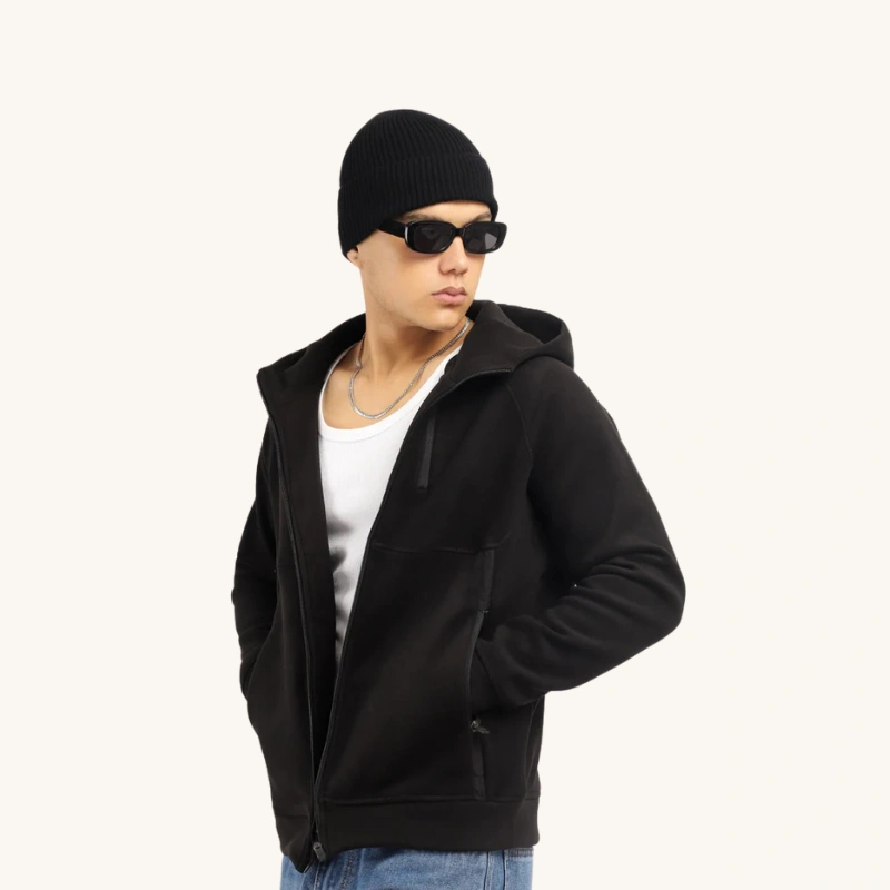 Wayfarer Black Velvet Zipper Hoodie - Image 3