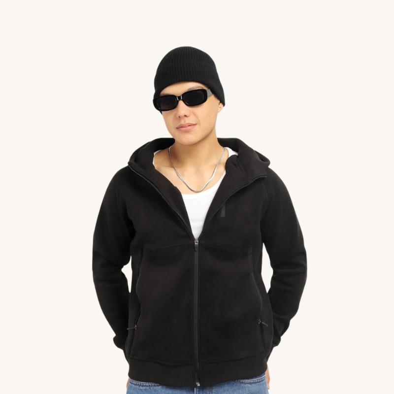 Wayfarer Black Velvet Zipper Hoodie