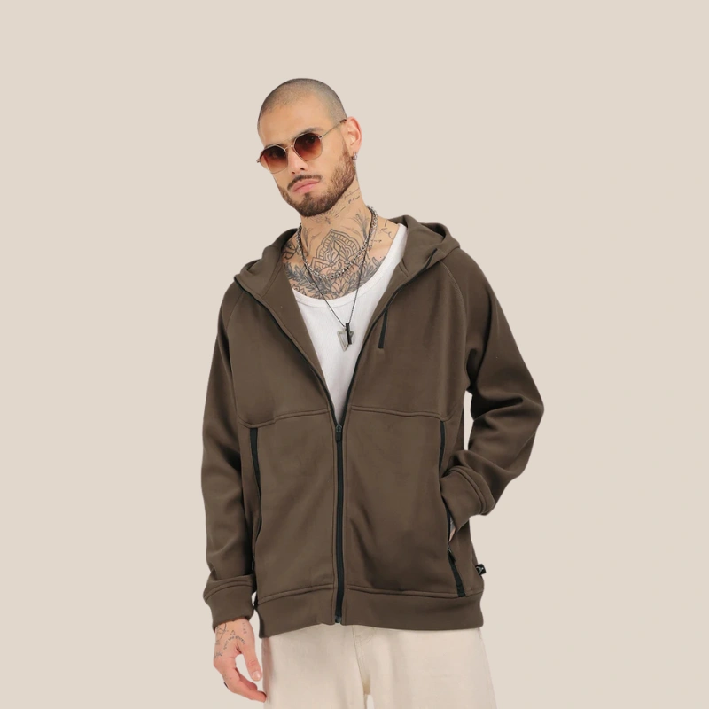 Wayfarer Coffee Velvet Zipper Hoodie - Image 3